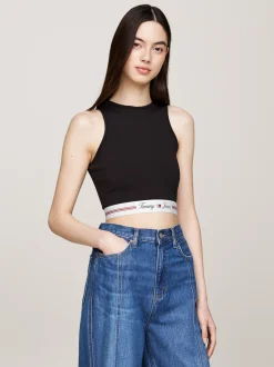 T-Shirty*Tommy Hilfiger Crop Top Z Wycięciem Z Tyłu BLACK