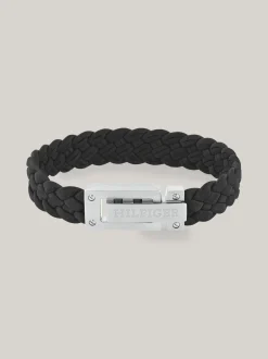 Biżuteria & Spinki Do Mankietów*Tommy Hilfiger Czarna Skórzana Bransoletka Pleciona BLACK