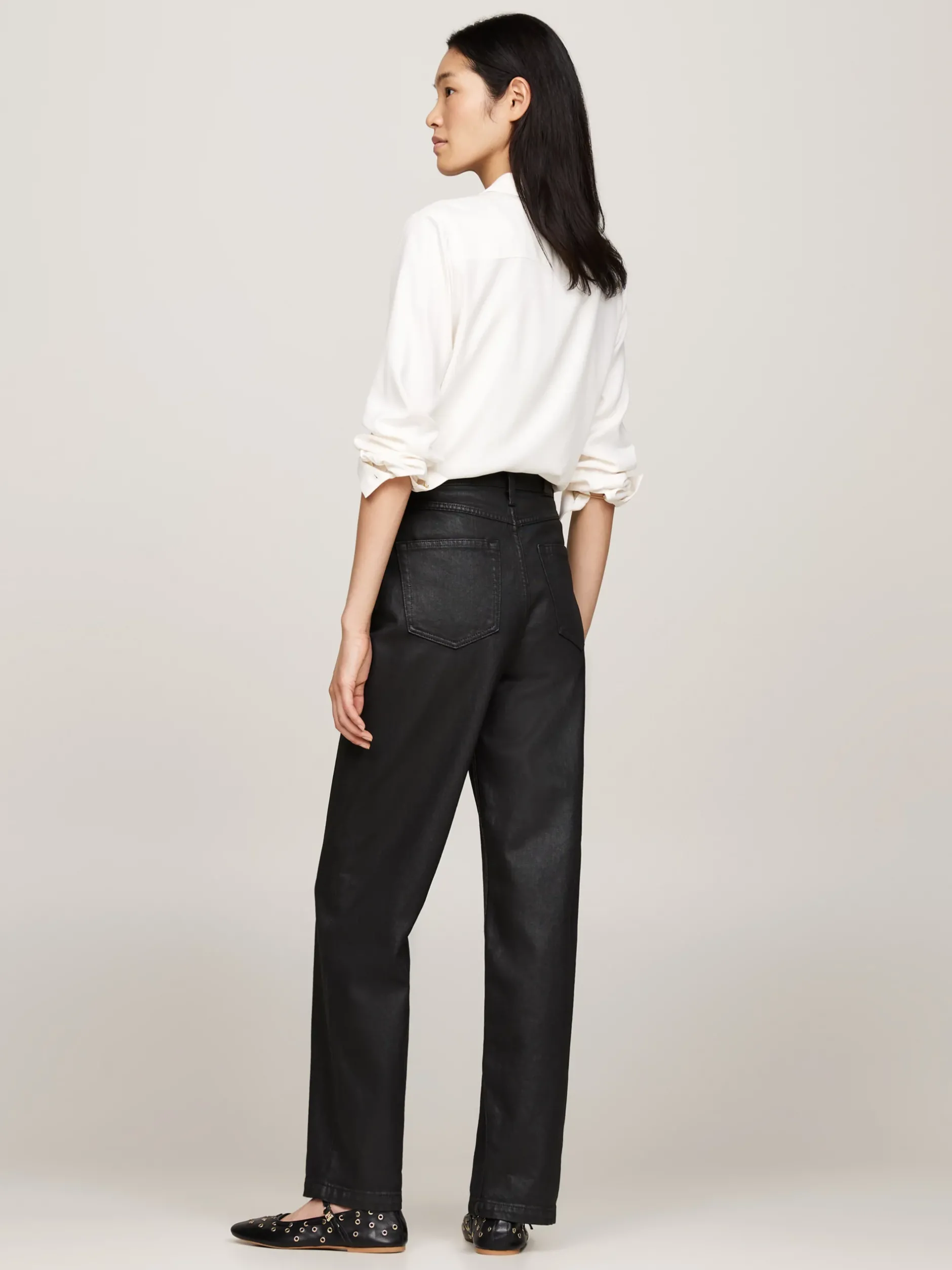 Jeansy*Tommy Hilfiger Czarne Jeansy Z Wysokim Stanem O Luźnym Kroju BLACK COATED