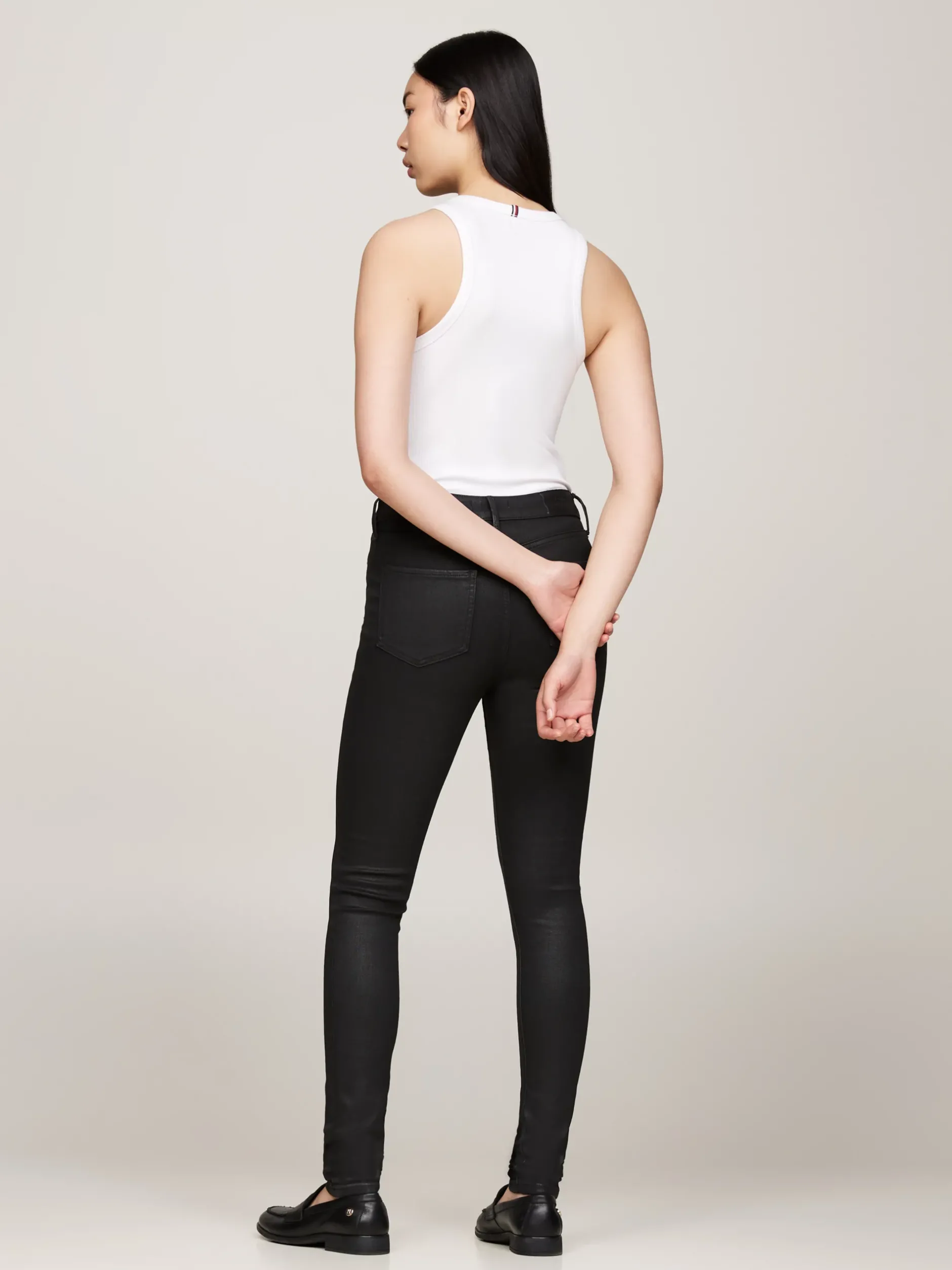 Jeansy*Tommy Hilfiger Czarne Obcisłe Jeansy Como Z Wysokim Stanem BLACK COATED