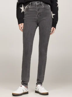 Jeansy*Tommy Hilfiger Czarne Obcisłe Jeansy Sylvia Z Wysokim Stanem DENIM BLACK