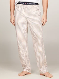 Piżamy*Tommy Hilfiger Dół Od Piżamy TH Original Z Logo GINGHAM BEIGE