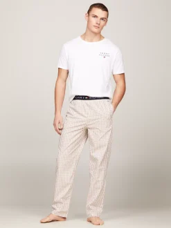 Piżamy*Tommy Hilfiger Dół Od Piżamy TH Original Z Logo GINGHAM BEIGE