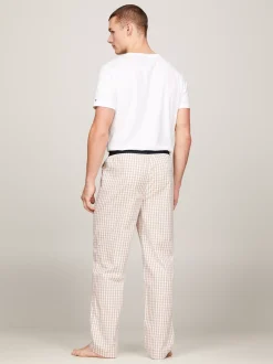 Piżamy*Tommy Hilfiger Dół Od Piżamy TH Original Z Logo GINGHAM BEIGE