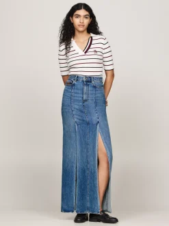 Spódnice*Tommy Hilfiger Denimowa Spódnica Midi Z Zakładkami WASHED BLUE