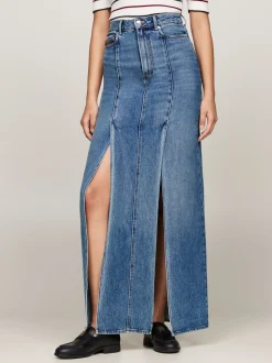 Spódnice*Tommy Hilfiger Denimowa Spódnica Midi Z Zakładkami WASHED BLUE