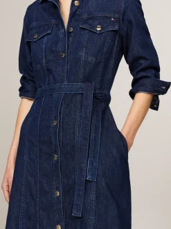 Sukienki*Tommy Hilfiger Denimowa Sukienka Midi Z Paskiem CLER