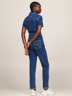Sukienki*Tommy Hilfiger Denimowy Dopasowany Kombinezon Z Krótkim Rękawem DENIM MEDIUM