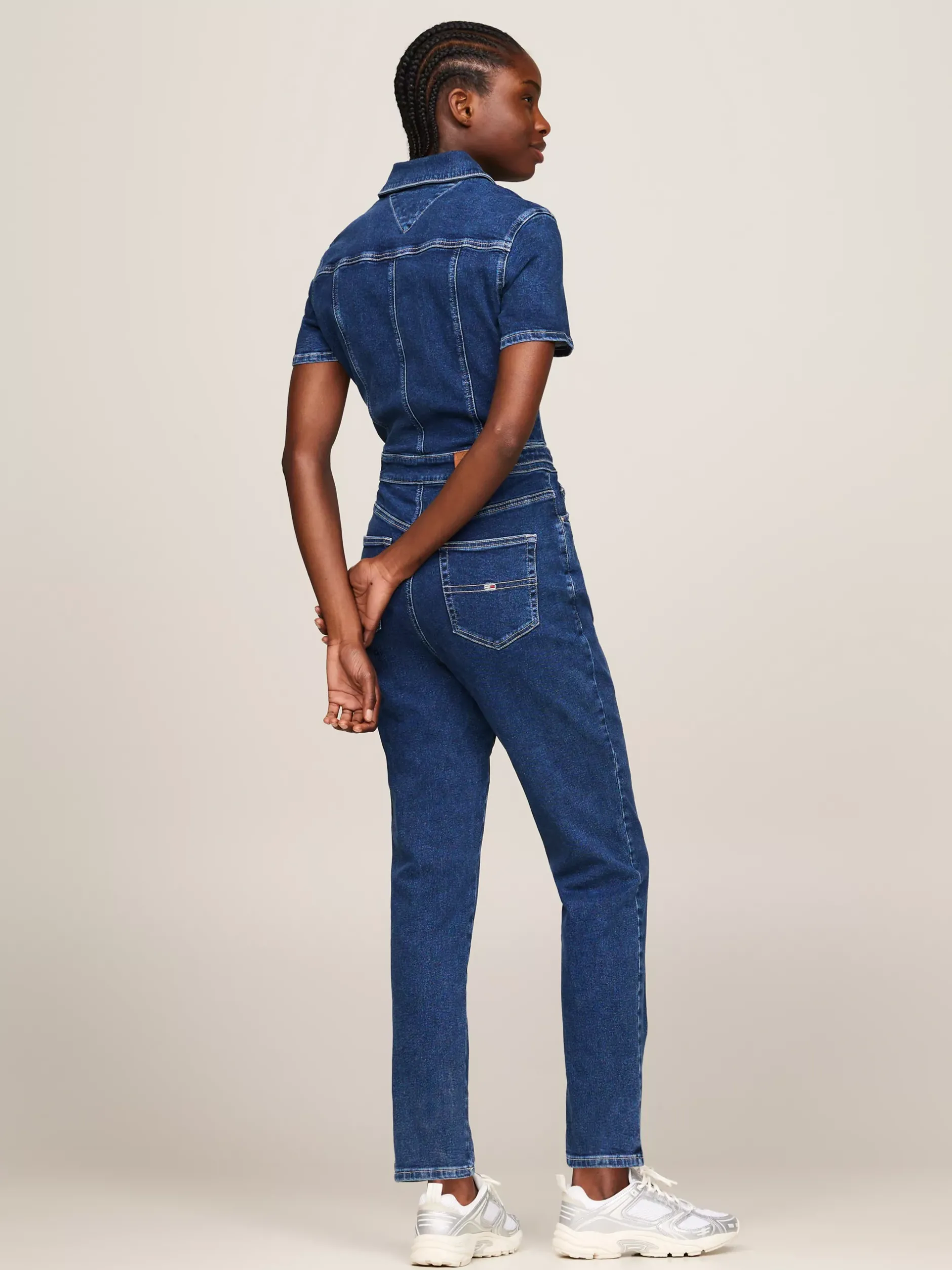 Sukienki*Tommy Hilfiger Denimowy Dopasowany Kombinezon Z Krótkim Rękawem DENIM MEDIUM