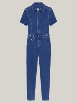 Sukienki*Tommy Hilfiger Denimowy Dopasowany Kombinezon Z Krótkim Rękawem DENIM MEDIUM