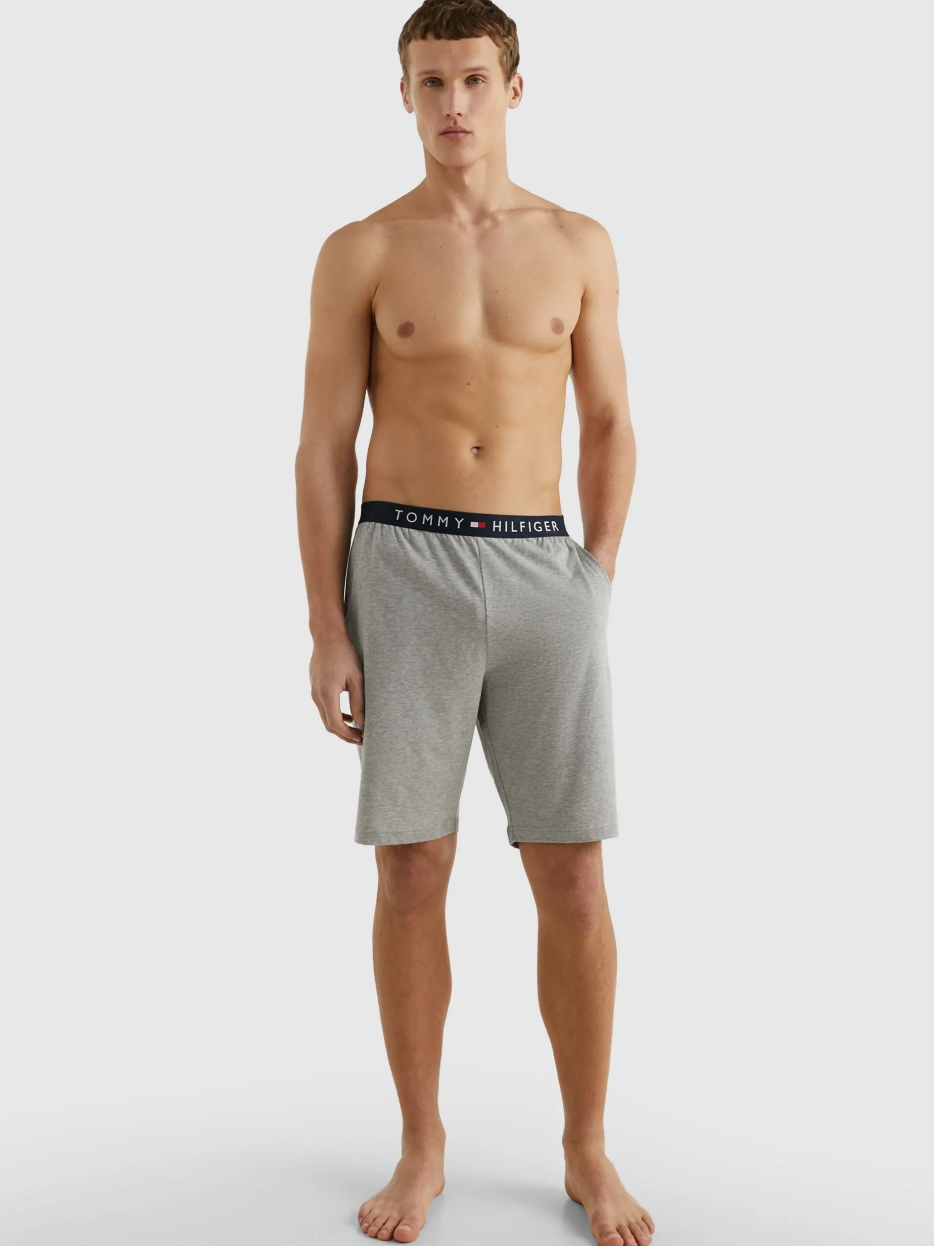 Stroje Domowe*Tommy Hilfiger Dżersejowe Szorty Z Logo LIGHT GREY HEATHER