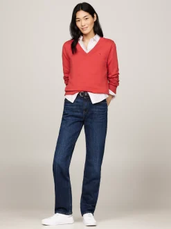 Swetry|Dzianina*Tommy Hilfiger Dżersejowy Sweter Z Dekoltem W Szpic TERRA RED