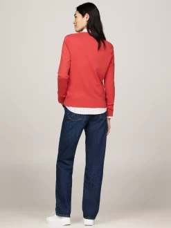 Swetry|Dzianina*Tommy Hilfiger Dżersejowy Sweter Z Dekoltem W Szpic TERRA RED