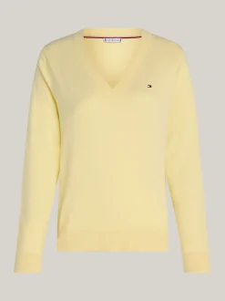 Swetry|Dzianina*Tommy Hilfiger Dżersejowy Sweter Z Dekoltem W Szpic LEMON ZEST