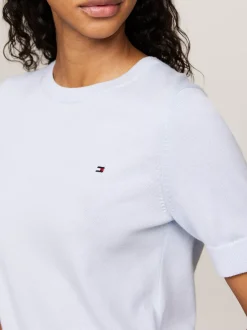 Swetry Z Okrągłym Dekoltem|Swetry*Tommy Hilfiger Dżersejowy Sweter Z Krótkim Rękawem I Flagą BREEZY BLUE
