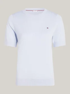 Swetry Z Okrągłym Dekoltem|Swetry*Tommy Hilfiger Dżersejowy Sweter Z Krótkim Rękawem I Flagą BREEZY BLUE