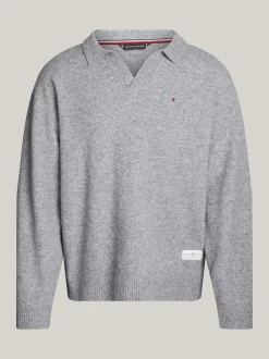 Stroje Domowe*Tommy Hilfiger Domowy Sweter TH Established Z Wełną MID GREY HT