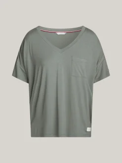 Stroje Domowe*Tommy Hilfiger Domowy T-shirt Z Logo TH Established STONEWASH GREEN