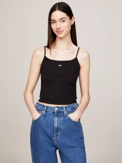 T-Shirty*Tommy Hilfiger Dopasowany Top O Skróconym Kroju Z Logo BLACK
