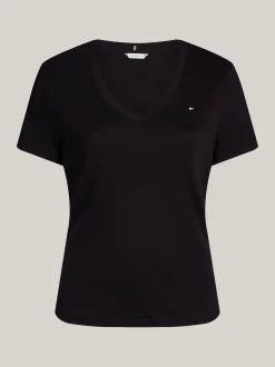 T-Shirty*Tommy Hilfiger Dopasowany T-shirt Z Dekoltem W Szpic Curve BLACK