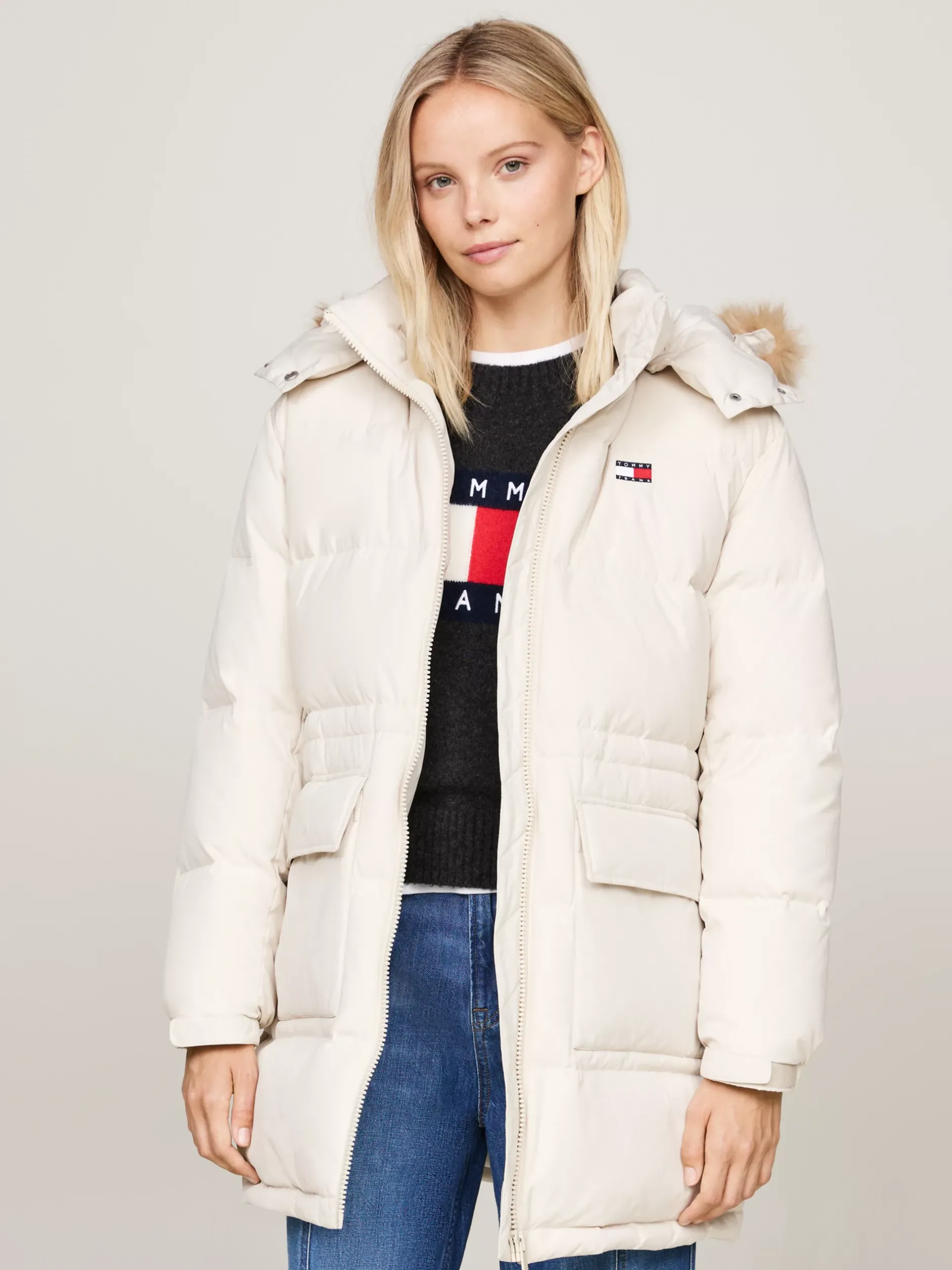 Kurtki & Płaszcze*Tommy Hilfiger Długa Puchowa Kurtka Alaska NEWSPRINT