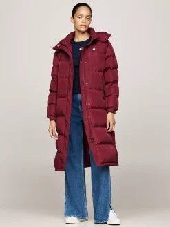 Kurtki & Płaszcze*Tommy Hilfiger Długi Puchowy Płaszcz Alaska Z Kapturem DEEP ROUGE