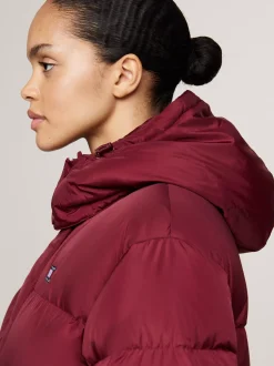 Kurtki & Płaszcze*Tommy Hilfiger Długi Puchowy Płaszcz Alaska Z Kapturem DEEP ROUGE