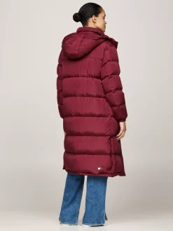 Kurtki & Płaszcze*Tommy Hilfiger Długi Puchowy Płaszcz Alaska Z Kapturem DEEP ROUGE