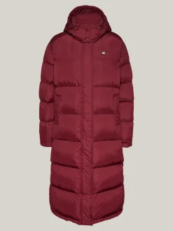 Kurtki & Płaszcze*Tommy Hilfiger Długi Puchowy Płaszcz Alaska Z Kapturem DEEP ROUGE