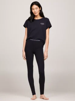 Stroje Domowe*Tommy Hilfiger Długie Legginsy Z Logo Na Pasku DESERT SKY