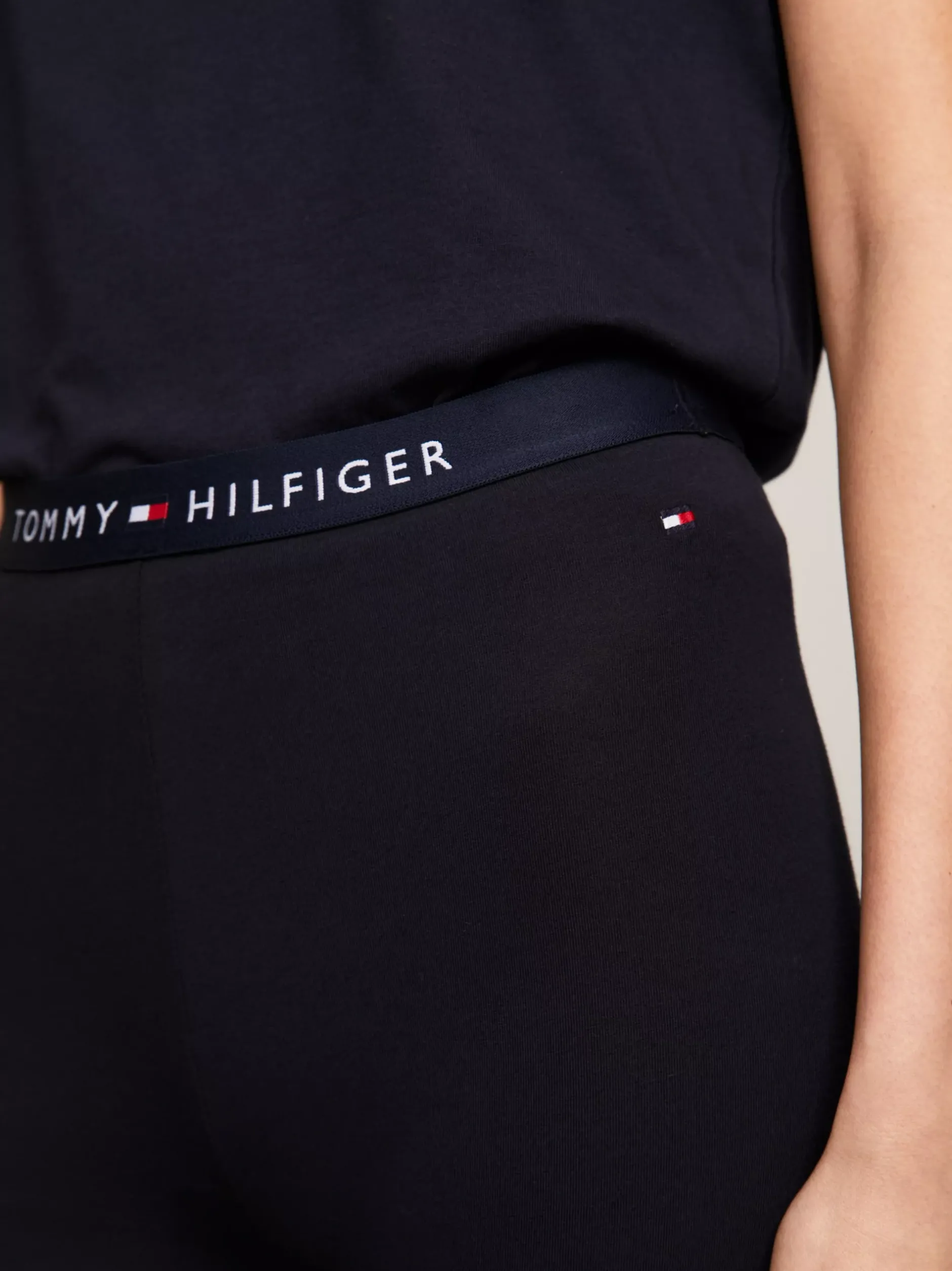 Stroje Domowe*Tommy Hilfiger Długie Legginsy Z Logo Na Pasku DESERT SKY
