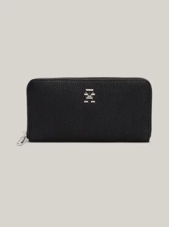 Portfele & Breloczki Do Kluczy*Tommy Hilfiger Duży Portfel TH Emblem Zapinany Na Zamek BLACK