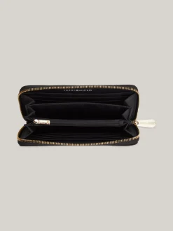 Portfele & Breloczki Do Kluczy*Tommy Hilfiger Duży Portfel Z Zamkiem I Monogramem TH BLACK