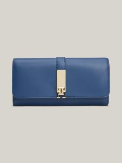 Portfele & Breloczki Do Kluczy*Tommy Hilfiger Duży Składany Portfel Heritage Z Klapką FOSSIL BLUE
