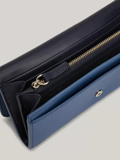 Portfele & Breloczki Do Kluczy*Tommy Hilfiger Duży Składany Portfel Heritage Z Klapką FOSSIL BLUE