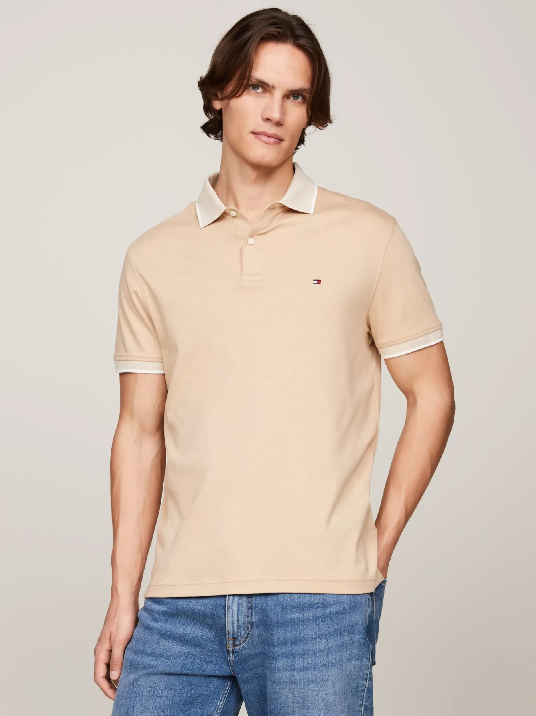 Koszulki Polo*Tommy Hilfiger Dwukolorowa Koszulka Polo O Regularnym Kroju CLASSIC BEIGE / CLASSIC KHAKI