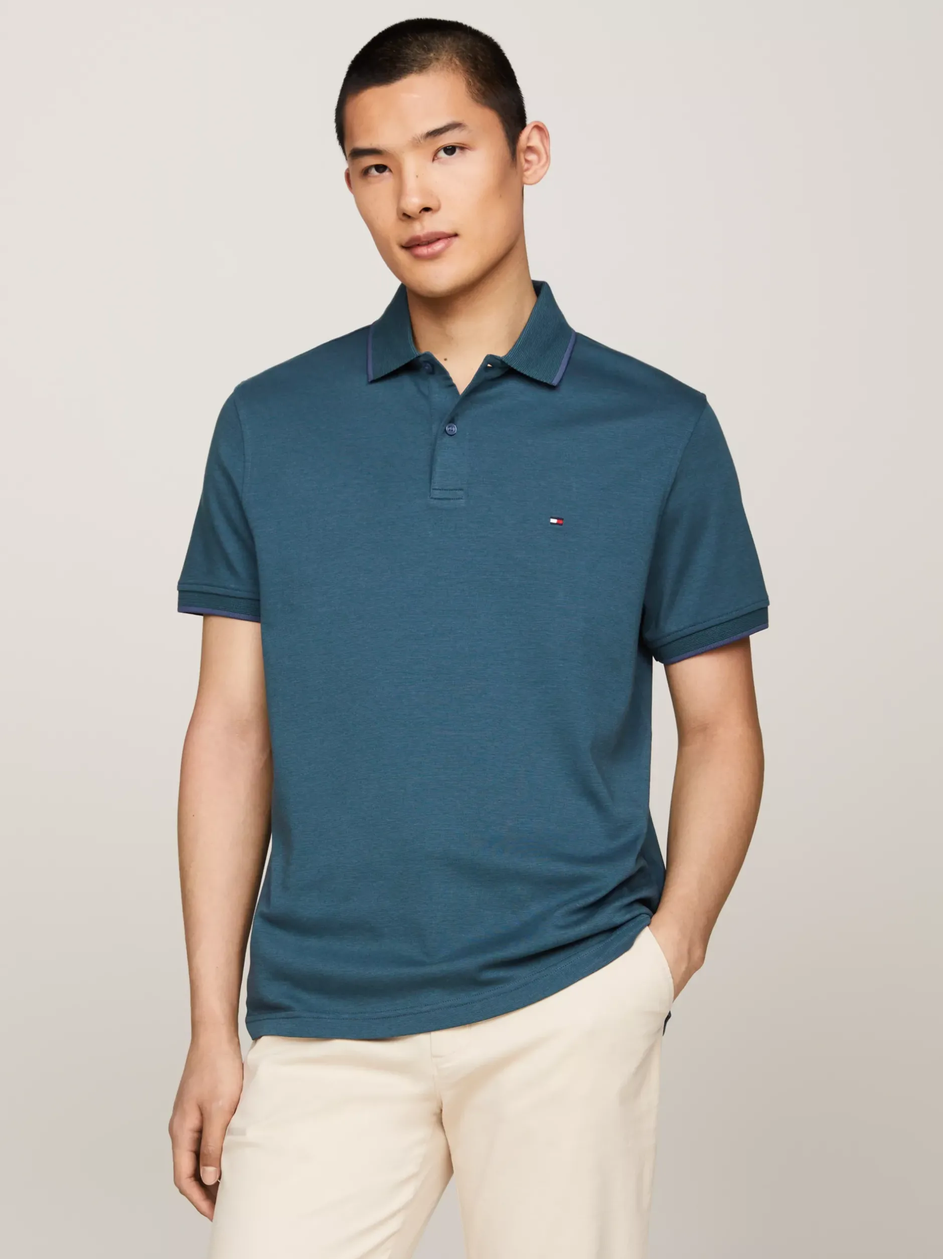 Koszulki Polo*Tommy Hilfiger Dwukolorowa Koszulka Polo O Regularnym Kroju ORNAMENTAL GREEN / AEGEAN SEA