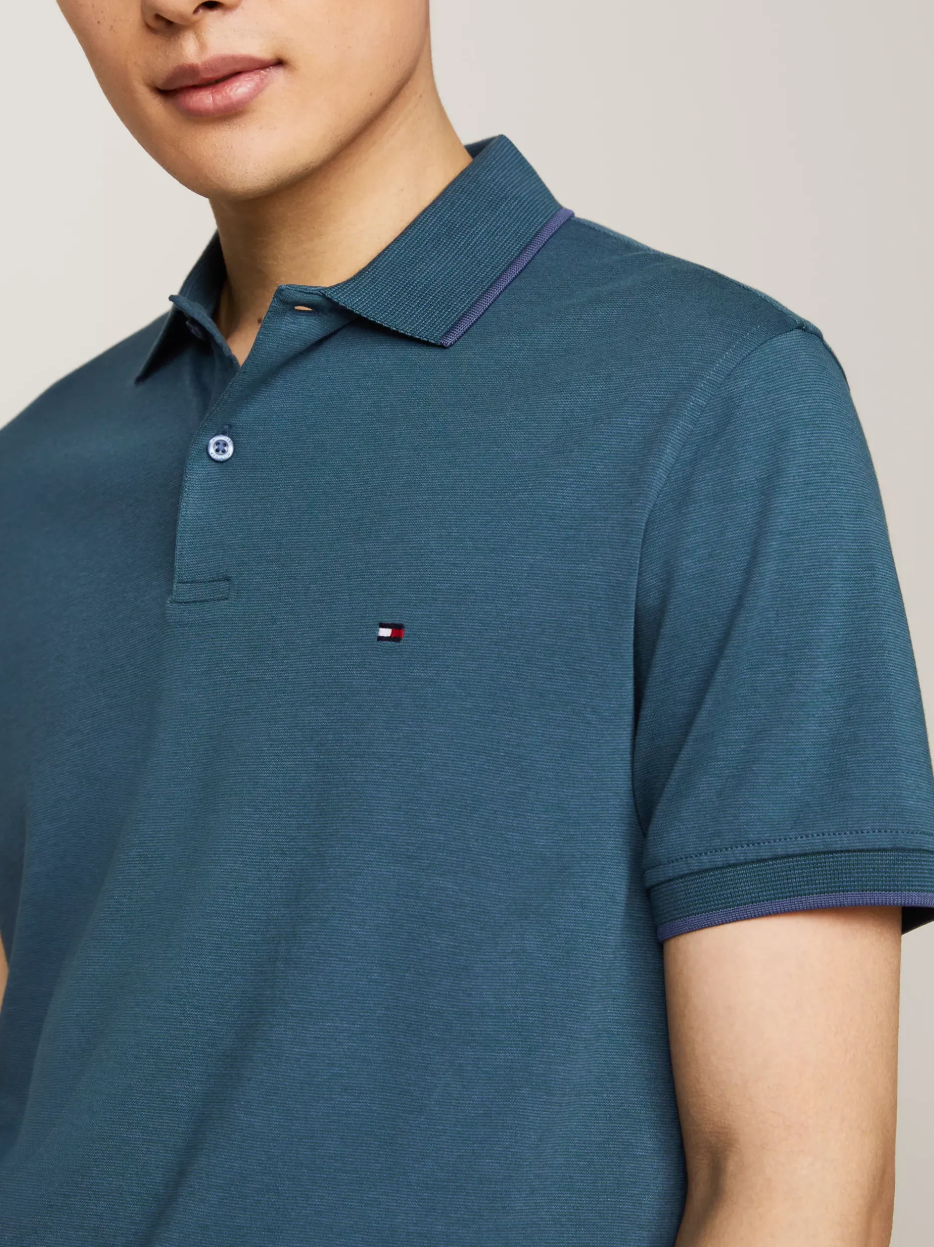 Koszulki Polo*Tommy Hilfiger Dwukolorowa Koszulka Polo O Regularnym Kroju ORNAMENTAL GREEN / AEGEAN SEA
