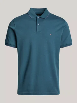 Koszulki Polo*Tommy Hilfiger Dwukolorowa Koszulka Polo O Regularnym Kroju ORNAMENTAL GREEN / AEGEAN SEA