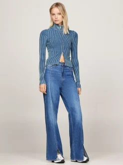 Swetry|Dzianina*Tommy Hilfiger Dwukolorowy Prążkowany Sweter Na Zamek CHASE BLUE