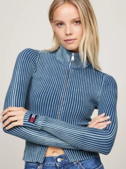 Swetry|Dzianina*Tommy Hilfiger Dwukolorowy Prążkowany Sweter Na Zamek CHASE BLUE