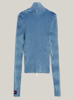 Swetry|Dzianina*Tommy Hilfiger Dwukolorowy Prążkowany Sweter Na Zamek CHASE BLUE
