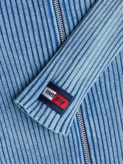 Swetry|Dzianina*Tommy Hilfiger Dwukolorowy Prążkowany Sweter Na Zamek CHASE BLUE