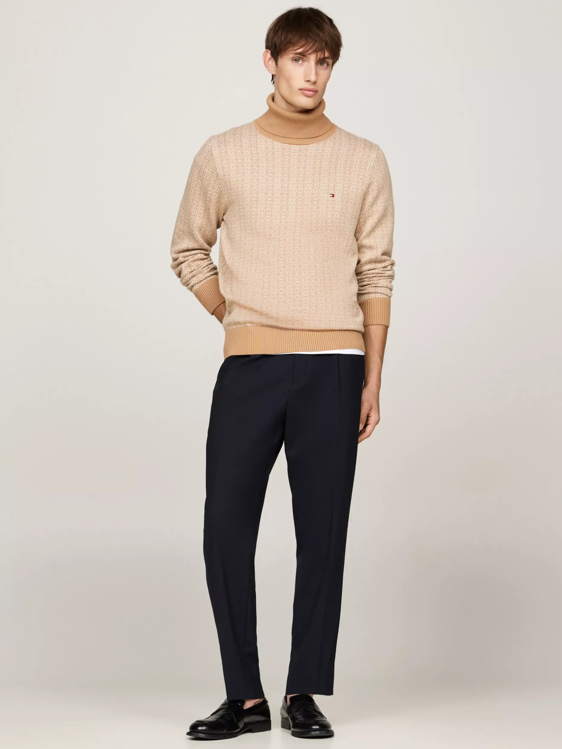 Swetry Z Golfem|Swetry*Tommy Hilfiger Dwukolorowy Sweter Z Golfem SAFARI CANVAS / HEATHERED OATMILK
