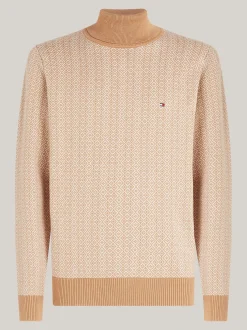 Swetry Z Golfem|Swetry*Tommy Hilfiger Dwukolorowy Sweter Z Golfem SAFARI CANVAS / HEATHERED OATMILK