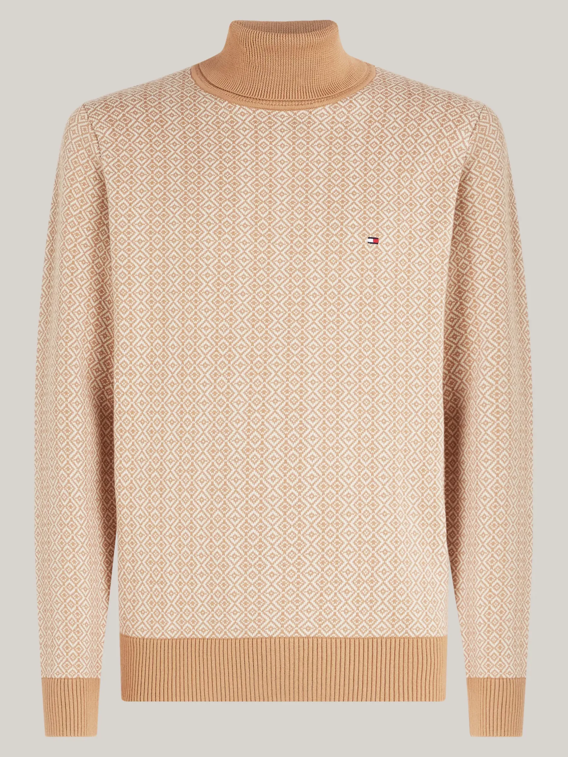 Swetry Z Golfem|Swetry*Tommy Hilfiger Dwukolorowy Sweter Z Golfem SAFARI CANVAS / HEATHERED OATMILK