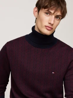 Swetry Z Golfem|Swetry*Tommy Hilfiger Dwukolorowy Sweter Z Golfem DEEP ROUGE / DESERT SKY