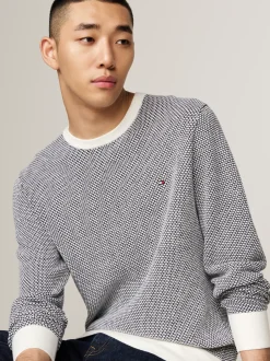 Swetry Z Okrągłym Dekoltem|Swetry*Tommy Hilfiger Dwukolorowy Sweter Z Kaszmirem IVORY / MULTI