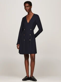Sukienki*Tommy Hilfiger Dwurzędowa Sukienka Mini O Kopertowym Fasonie DESERT SKY