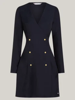 Sukienki*Tommy Hilfiger Dwurzędowa Sukienka Mini O Kopertowym Fasonie DESERT SKY